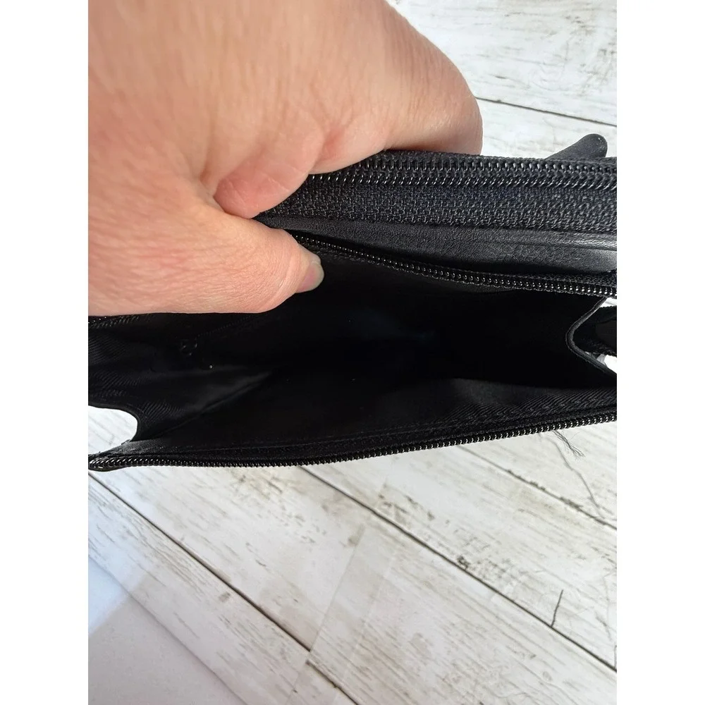 Fossil Black Pebbled Leather‎ Crossbody Organizer Bag Travel Purse Multi-Pocket